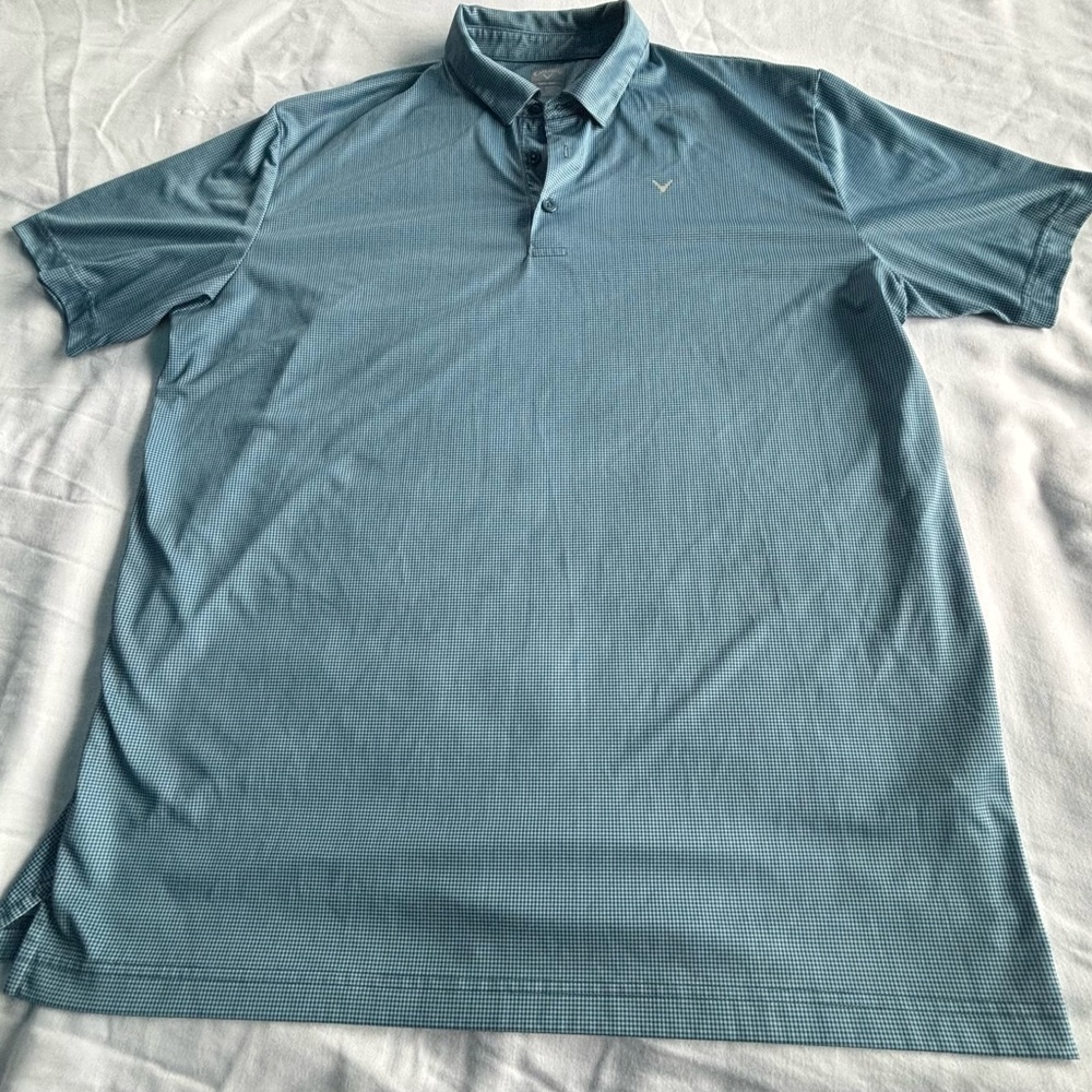 Callaway Opti-Dri Mens XL Blue Micro Check Golf Polo Short‎ Sleeve Shirt